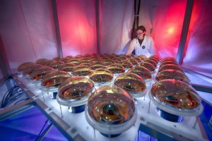 Carrie McGivern prepares photomultiplier tubes during the ANNIE detector assembly. Photo: Reidar Hahn