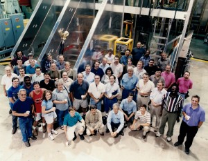 On Aug. 25, 2000, the DZero collaboration team completed construction on the forward muon system detectors. Designing and building the detector took approximately five years with the help of scientists, engineers and technicians from Fermilab, JINR and other Russian institutions. Photo: Fermilab
