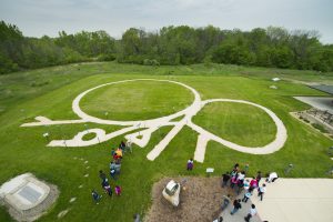 An overhead image of the new proton run at the Lederman Science Center at Fermilab. The proton run is in the shape of Fermilab's accelerator complex. Photo: Fermilab