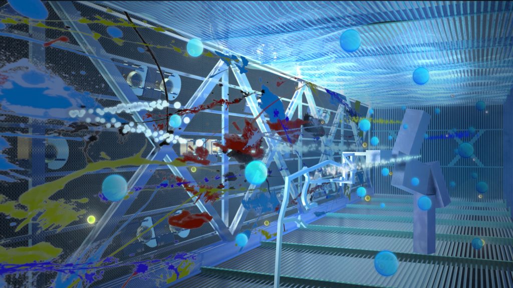 "The Magnificent MicroBooNE" takes the visitors inside the large MicroBooNE detector and lets them experience science through visualization. Image: (art)n