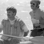 John Cumulat and George Luste won the second straight Main Ring Canoe Race in 1978. They'd won the last four-mile paddle held in 1976. Their 1978 time was 49:33. Photo: Fermilab