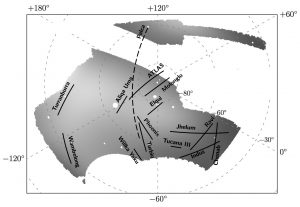 This image shows the full area of sky mapped by the Dark Energy Survey and the 11 newly discovered stellar streams. Four of the streams in this diagram — ATLAS, Molonglo, Phoenix and Tucana III – were previously known. The others were discovered using the Dark Energy Camera, one of the most powerful astronomical cameras on Earth. Image: Dark Energy Survey