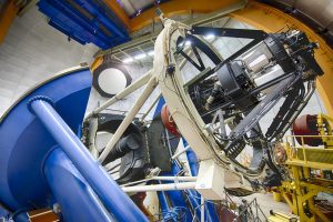 The Dark Energy Camera is mounted on the 4-meter Blanco telescope at the Cerro Tololo Inter-American Observatory in Chile. The final day of data-taking for the Dark Energy Survey is Jan. 9. Photo: Fermilab