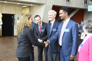Her Excellency the Right Honorable Julie Payette is greeted by, from right, York University Dean of Science Ray Jayawardhana, Fermilab Deputy Director for LBNF Chris Mossey, Fermilab Chief Operating Officer Tim Meyer. Photo: Reidar Hahn
