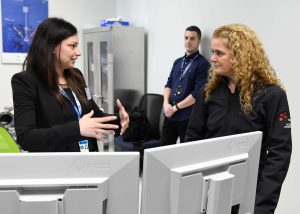 Fermilab scientist Martina Martinello, left, discusses the lab's SRF program with Her Excellency the Right Honorable Julie Payette, Governor General of Canada. Photo: Reidar Hahn