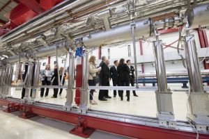 The members of the House Science Committee saw up close the particle accelerator modules that Fermilab is building for the LCLS-II X-ray laser at DOE’s SLAC National Accelerator Laboratory. Photo: Reidar Hahn