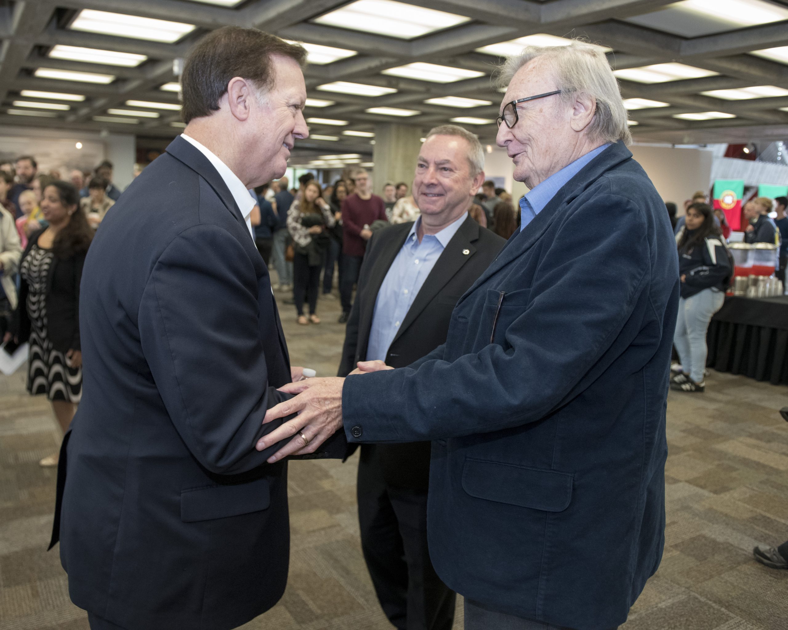 Nobel Prize winner Carlo Rubbia greeted House Science Committee member Randy Weber, Chair of the Energy Subcommittee, at the reception for Saturday Morning Physics students. Photo: Reidar Hahn