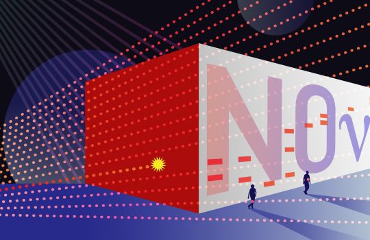 The Fermilab NOvA neutrino experiment announced that it has seen strong evidence of muon antineutrinos oscillating into electron antineutrinos, a phenomenon that has never been unambiguously observed. Image: Sandbox Studio