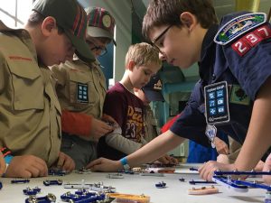 A local Boy Scout troop participates in engineering camp activities. Photo: SciTech Museum