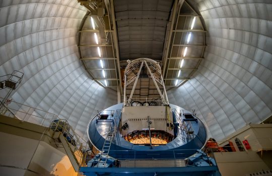 The Dark Energy Spectroscopic Instrument will attach to the Mayall Telescope at Kitt Peak National Observatory, shown here. Photo: Lawrence Berkeley National Laboratory, © 2010, The Regents of the University of California, through the Lawrence Berkeley National Laboratory.