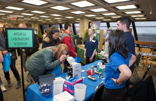 High school students meet with STEM professionals at Fermilab's annual STEM Career Expo. Photo: Reidar Hahn