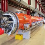 The cryomodule from Fermilab is 12 meters (39 feet) long and will start the transport to SLAC on March 19, 2021. Photo: Fermilab