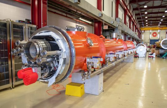 The cryomodule from Fermilab is 12 meters (39 feet) long and will start the transport to SLAC on March 19, 2021. Photo: Fermilab