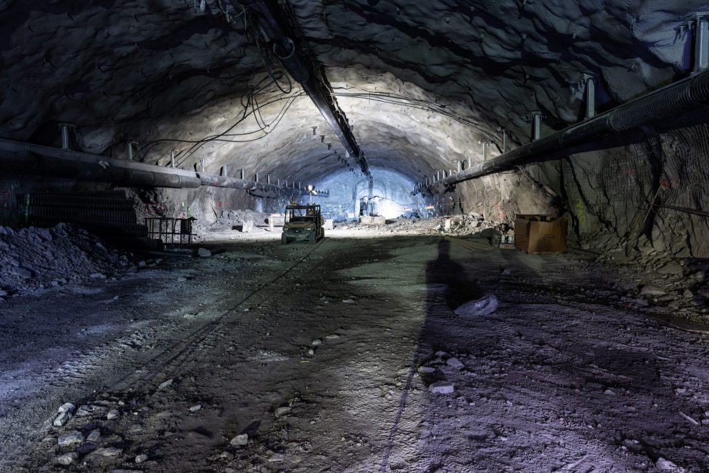 A recently-excavated underground tunnel