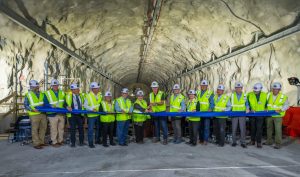 A ribbon-cutting event is held inside a cavern at Sanford Underground Research Facility in Lead, S.D. on Thursday, August 15, 2024.