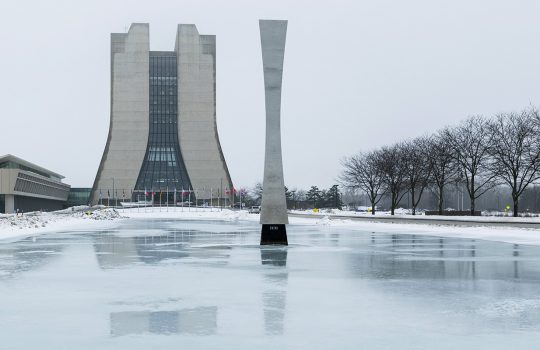 Winter scene of Wilson Hall at Fermilab