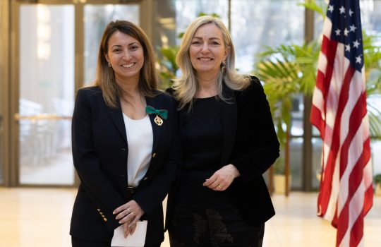 Anna Grassellino, left, is honored on Feb. 13 in Washington, D.C. by the Ambassador of Italy to the United States, H.E. Mariangela Zappia, right, who presented to Grassellino the Knight of the Order of Merit of the Italian Republic. Credit: Antonella Ciancio, Embassy of Italy