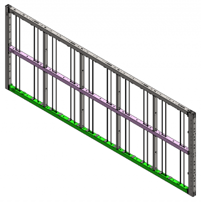 Figure 2: APA frame with ten sets of rails installed for light detectors.