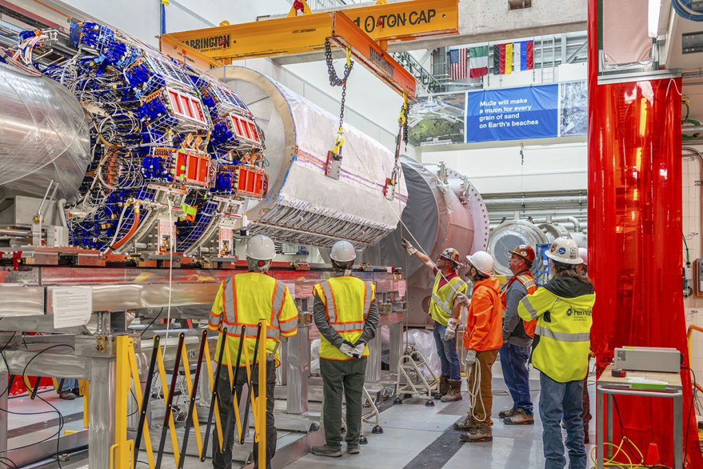 The tracker was lowered into the Mu2e Hall at Fermilab on Nov. 18. Credit: JJ Starr, Fermilab