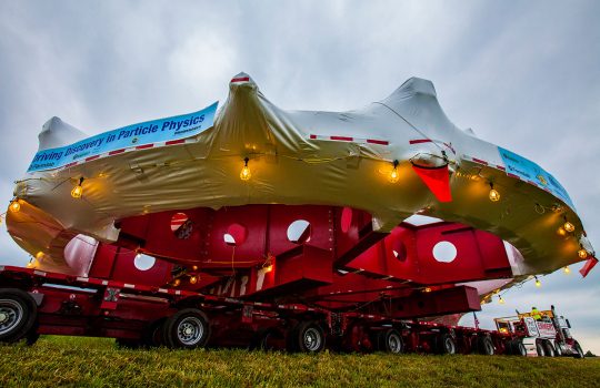 The Muon g-2 magnetic ring arrived arriving at Fermilab.