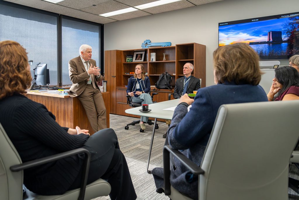Fermilab Director Norbert Holtkamp holds a "coffee with the director" meeting in his office at Wilson Hall. Credit: JJ Starr, Fermilab