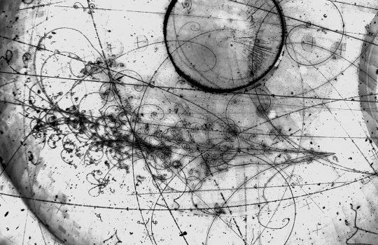 Picture of neutrino interaction in the Fermilab 15-foot Bubble Chamber with heavy neonhydrogen liquid mixture taken in April, 1976. Credit: Fermilab