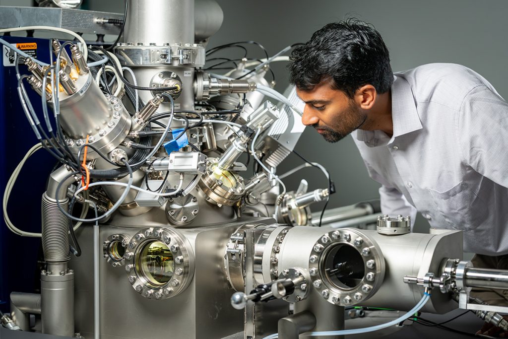 Akshay Murthy, SQMS Center deputy director and materials science group leader, applies state-of-the-art characterization techniques in the Materials Science Lab, such as Time-of-flight secondary ion mass spectroscopy, and X-ray photoelectron spectroscopy, to understand materials-level sources leading to performance variations in superconducting qubits. Credit: JJ Starr, Fermilab