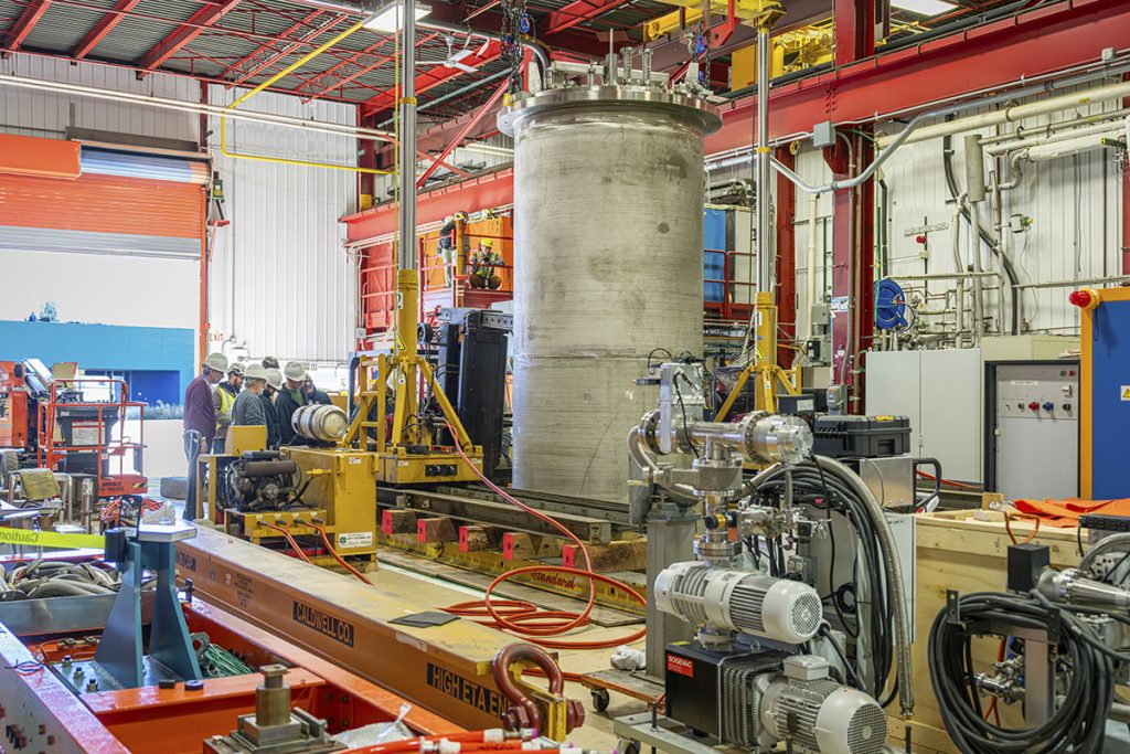 The MAGNES cryomodule was installed at the High Field Vertical Magnetic Test Facility on November 3, 2025. Credit: JJ Starr, Fermilab